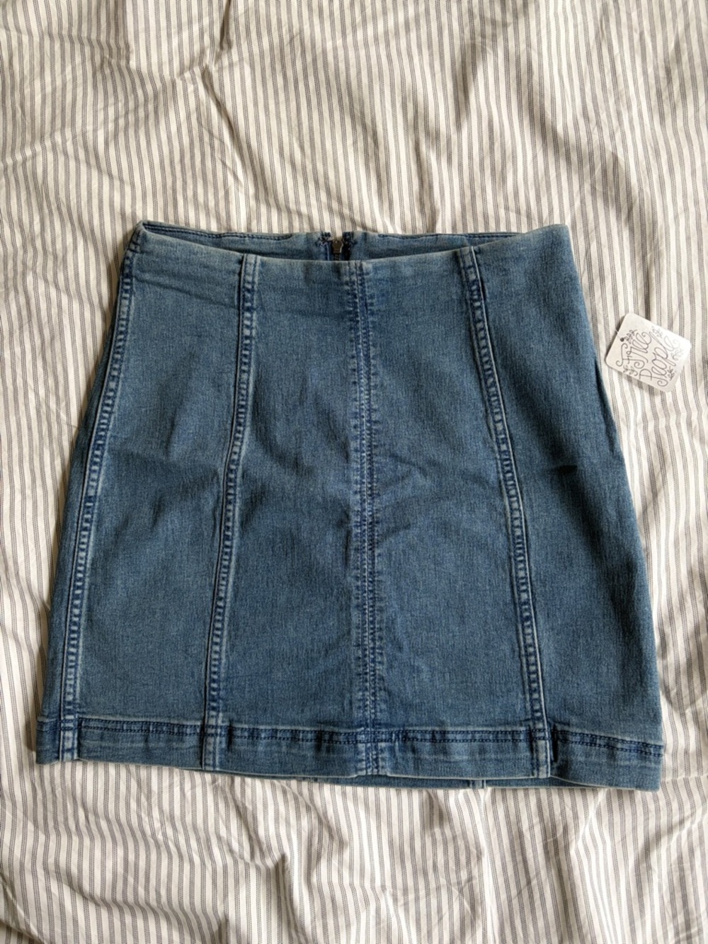 Free People Blue Paneled Denim Mini Skirt